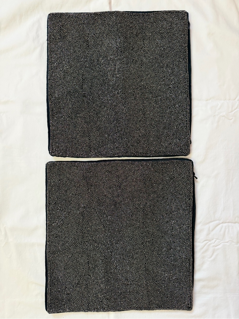 2 Williams Sonoma Black Beaded Pillow Covers 14” x 14” Hand-bided Glass